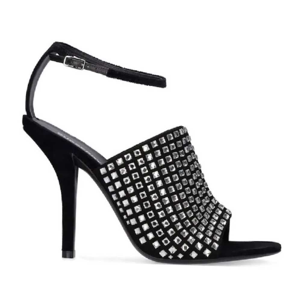 BURBERRY Ivy Velvet Rhinestone Sandals Black Ankle Strap Heels EU39/39.5 US9 ⚪️ - Picture 3 of 16